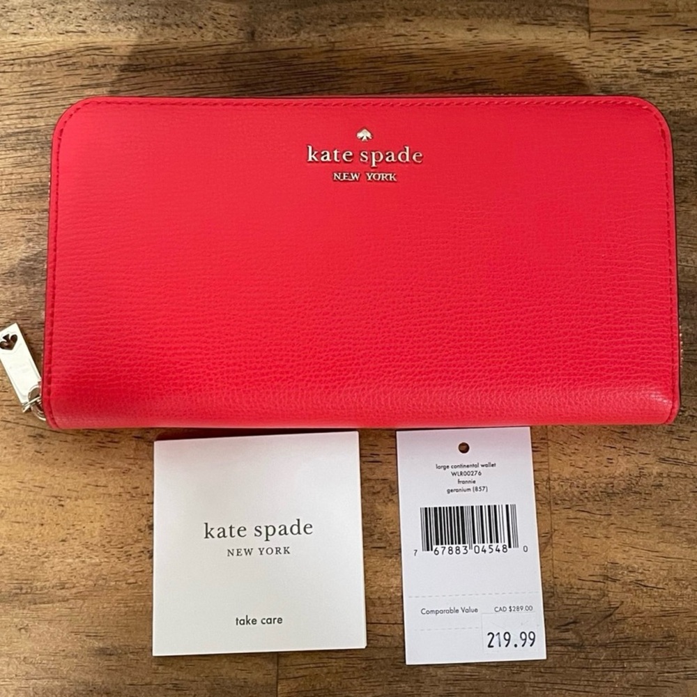 Kate Spade, $220 Rtl, Geranium Frannie Lg Zip Around Wallet, NWT, Gorgeous Color